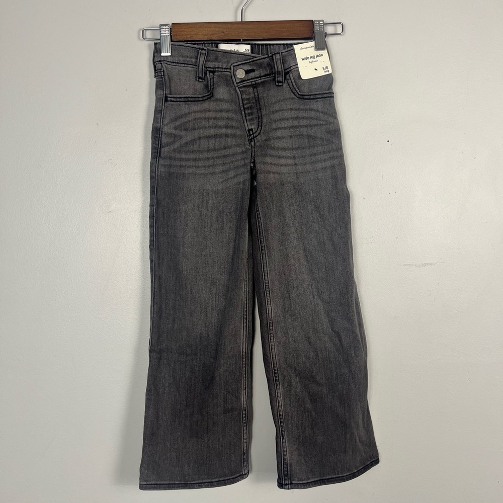 New Abercrombie kids high rise wide leg cross over black jeans size 5/6 long